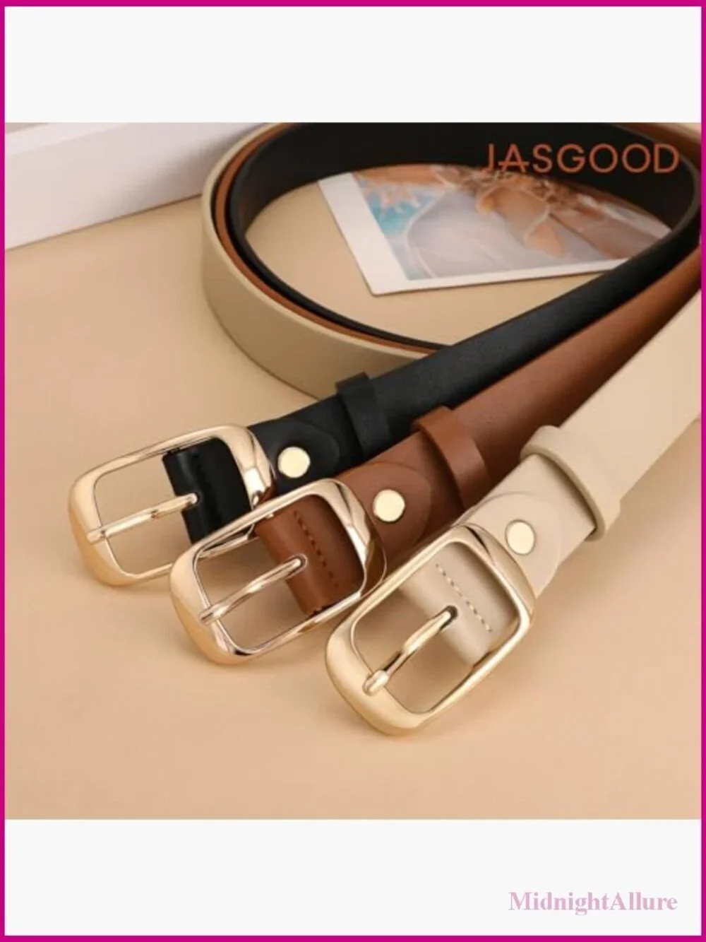 3 Pack Faux Leather Belts for Women Casual Dress Pants Jeans Gold Buckle